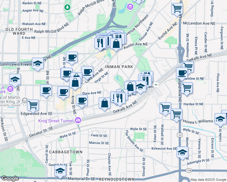 map of restaurants, bars, coffee shops, grocery stores, and more near 872 Euclid Avenue Northeast in Atlanta