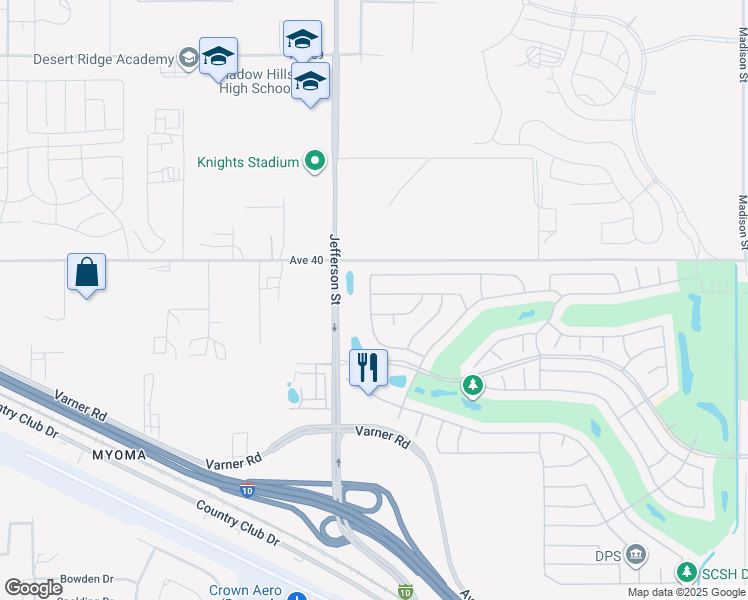 map of restaurants, bars, coffee shops, grocery stores, and more near 40111 Camino Montecito in Indio