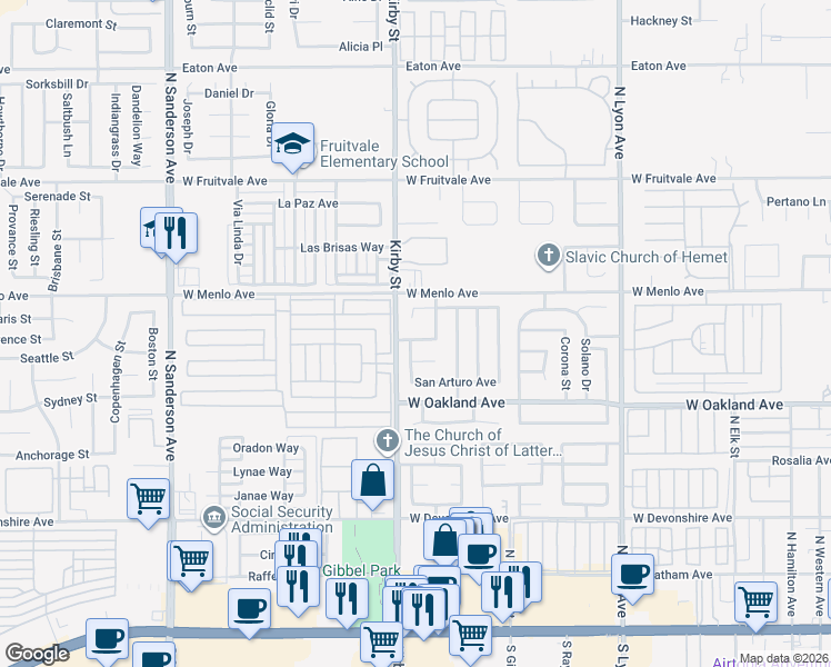 map of restaurants, bars, coffee shops, grocery stores, and more near 2424 San Pedro Avenue in Hemet