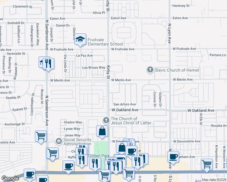 map of restaurants, bars, coffee shops, grocery stores, and more near 2424 San Pedro Avenue in Hemet