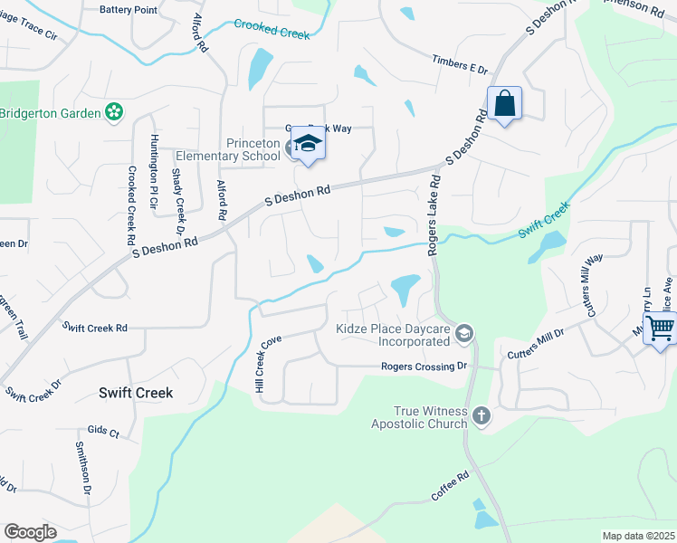 map of restaurants, bars, coffee shops, grocery stores, and more near 1224 Woodfield Trce in Lithonia