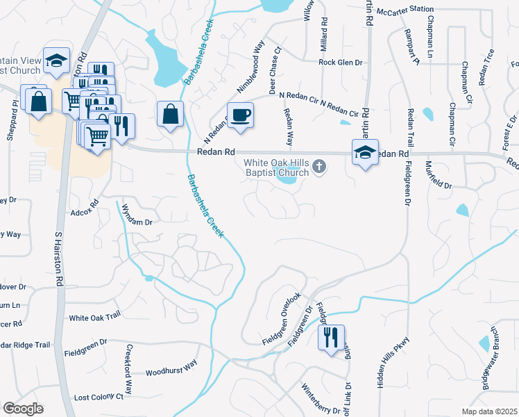 map of restaurants, bars, coffee shops, grocery stores, and more near 1378 Mill Lake Circle in Stone Mountain