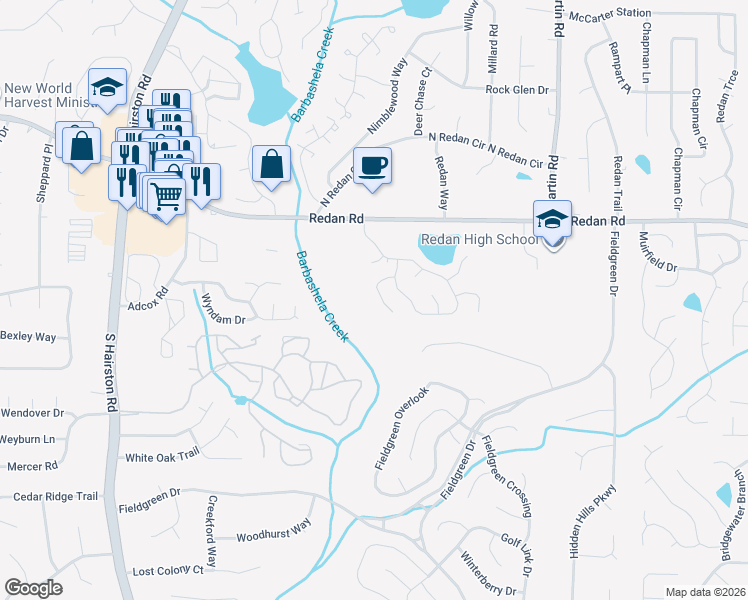 map of restaurants, bars, coffee shops, grocery stores, and more near 4953 Millstone Walk in Stone Mountain