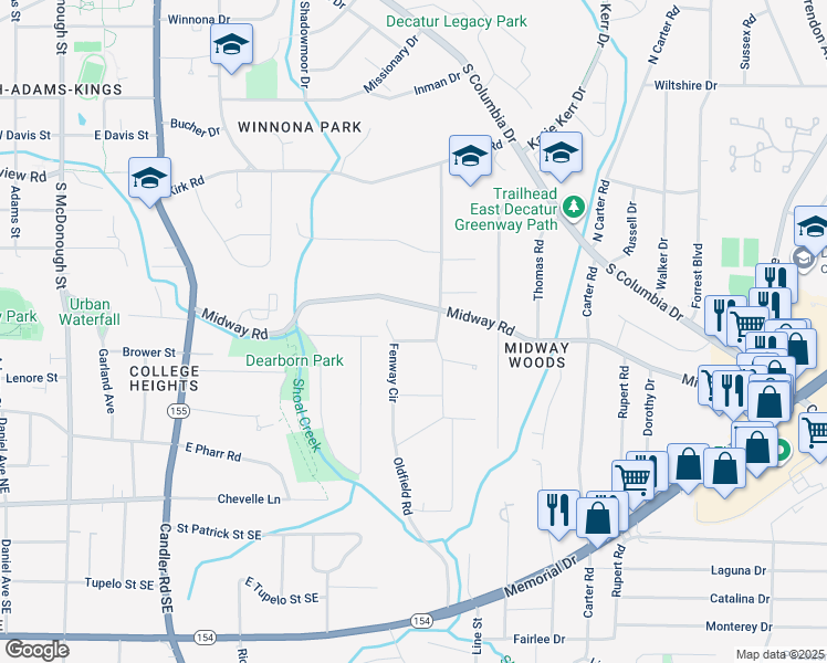map of restaurants, bars, coffee shops, grocery stores, and more near 1271 Fenway Circle in Decatur