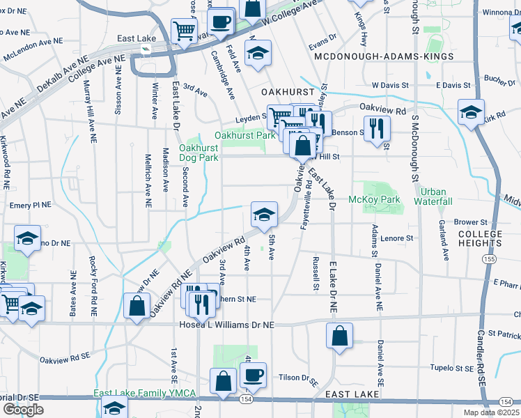 map of restaurants, bars, coffee shops, grocery stores, and more near 212 Maxwell Street in Decatur