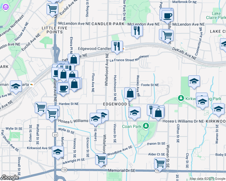 map of restaurants, bars, coffee shops, grocery stores, and more near 139 Hutchinson Street Northeast in Atlanta