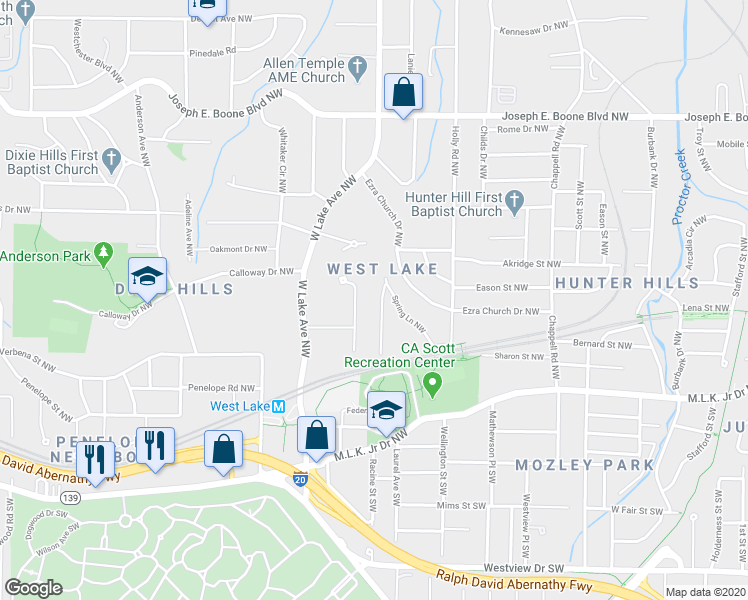 map of restaurants, bars, coffee shops, grocery stores, and more near 70 Gardenia Drive Northwest in Atlanta