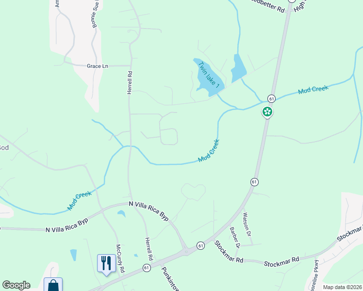 map of restaurants, bars, coffee shops, grocery stores, and more near 280 White Flower Circle in Villa Rica