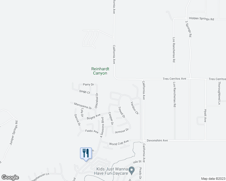 map of restaurants, bars, coffee shops, grocery stores, and more near 7886 Rawls Drive in Hemet