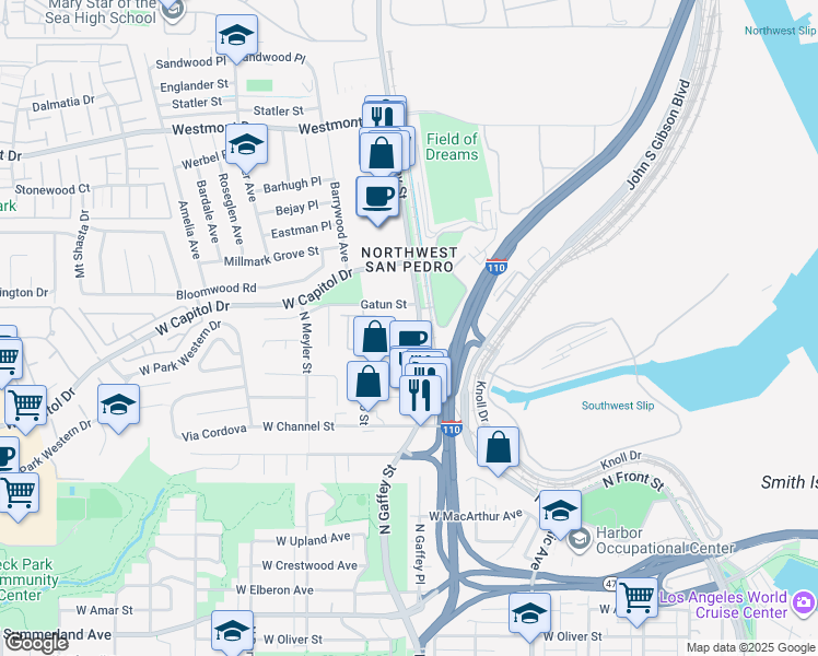 map of restaurants, bars, coffee shops, grocery stores, and more near 783 Gatun Street in Los Angeles
