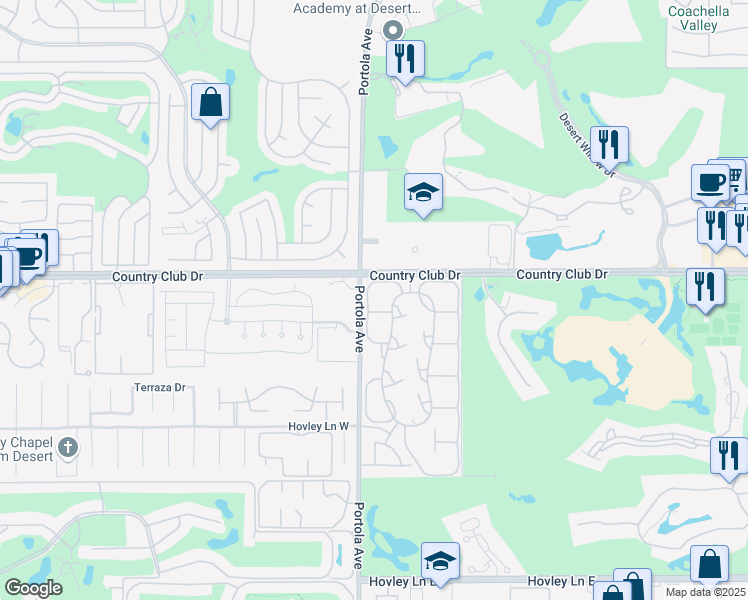 map of restaurants, bars, coffee shops, grocery stores, and more near 22 Acapulco Drive in Palm Desert