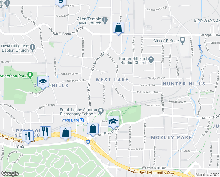 map of restaurants, bars, coffee shops, grocery stores, and more near 70 Gardenia Drive Northwest in Atlanta