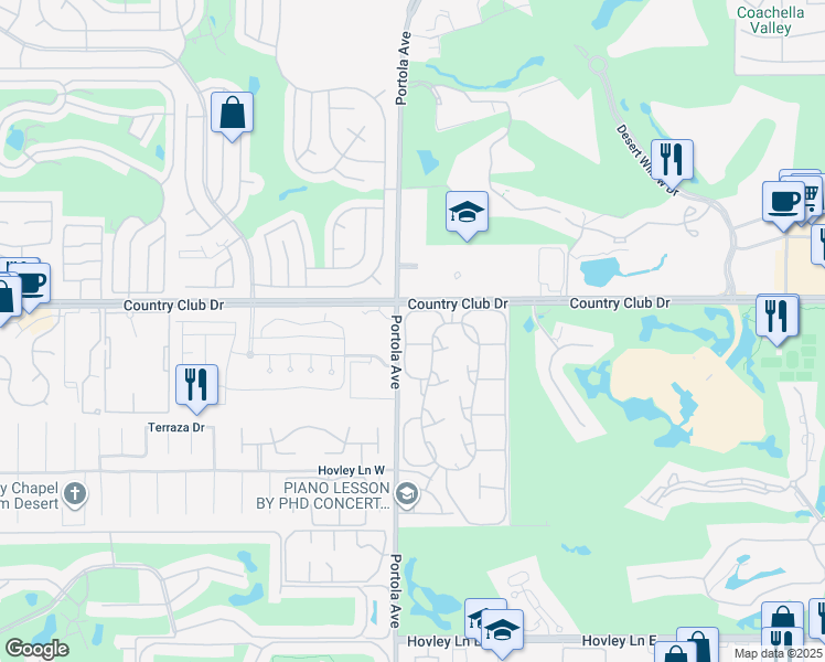 map of restaurants, bars, coffee shops, grocery stores, and more near 22 Acapulco Drive in Palm Desert