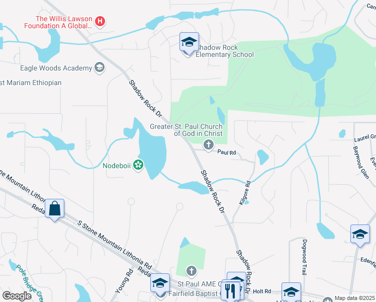 map of restaurants, bars, coffee shops, grocery stores, and more near 6159 Shadow Rock Drive in Lithonia