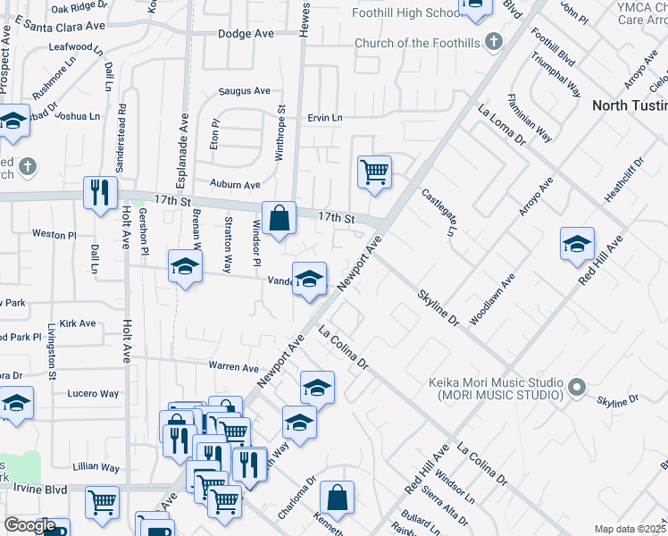 map of restaurants, bars, coffee shops, grocery stores, and more near 12291 Newport Avenue in Santa Ana