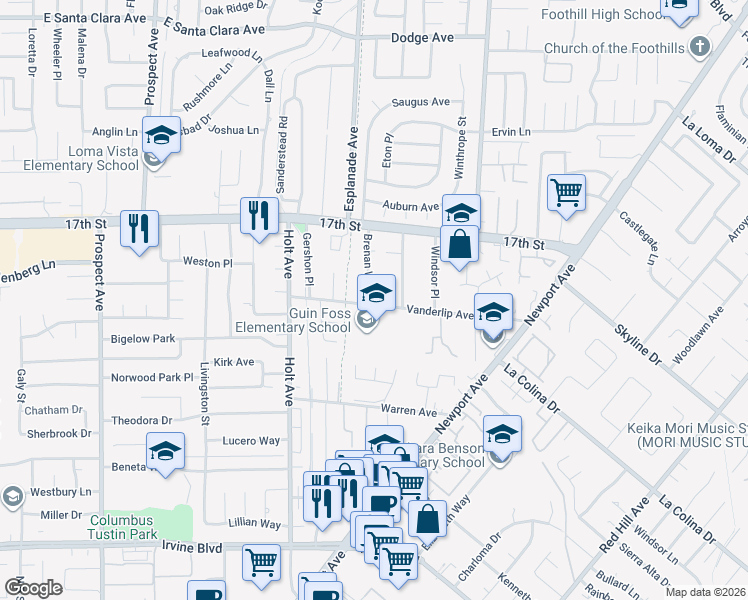 map of restaurants, bars, coffee shops, grocery stores, and more near 14131 Stratton Way in Santa Ana