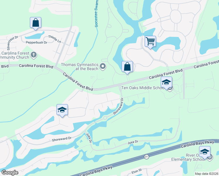 map of restaurants, bars, coffee shops, grocery stores, and more near 217 Physicians Court in Myrtle Beach