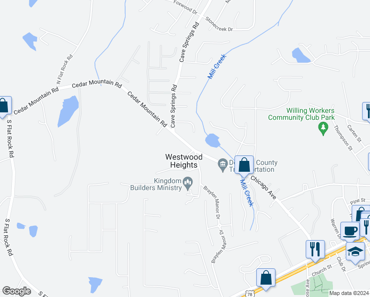 map of restaurants, bars, coffee shops, grocery stores, and more near 8183 Chicago Avenue in Douglasville