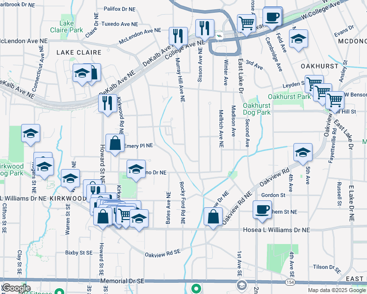 map of restaurants, bars, coffee shops, grocery stores, and more near Elvan Avenue Northeast in Atlanta
