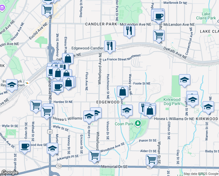 map of restaurants, bars, coffee shops, grocery stores, and more near 139 Hutchinson Street Northeast in Atlanta
