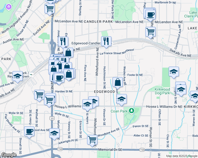 map of restaurants, bars, coffee shops, grocery stores, and more near 137 Whitefoord Avenue Northeast in Atlanta
