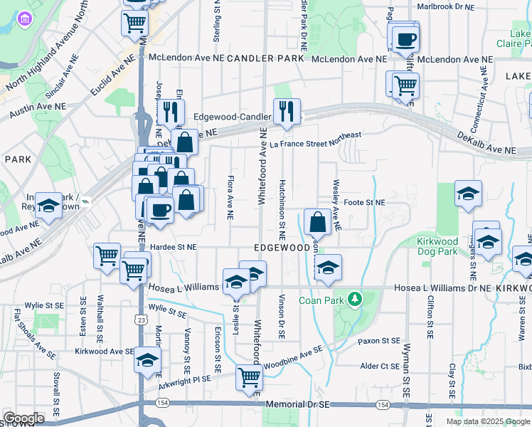map of restaurants, bars, coffee shops, grocery stores, and more near 137 Whitefoord Avenue Northeast in Atlanta