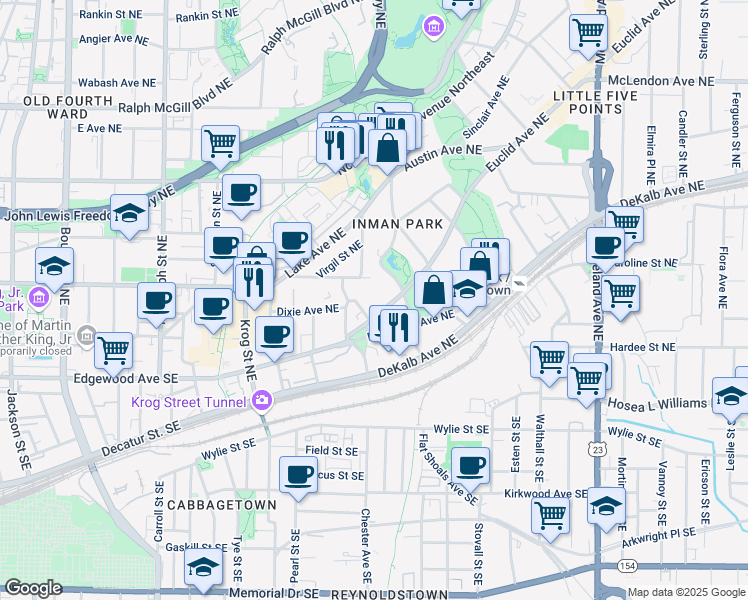 map of restaurants, bars, coffee shops, grocery stores, and more near 872 Euclid Avenue Northeast in Atlanta