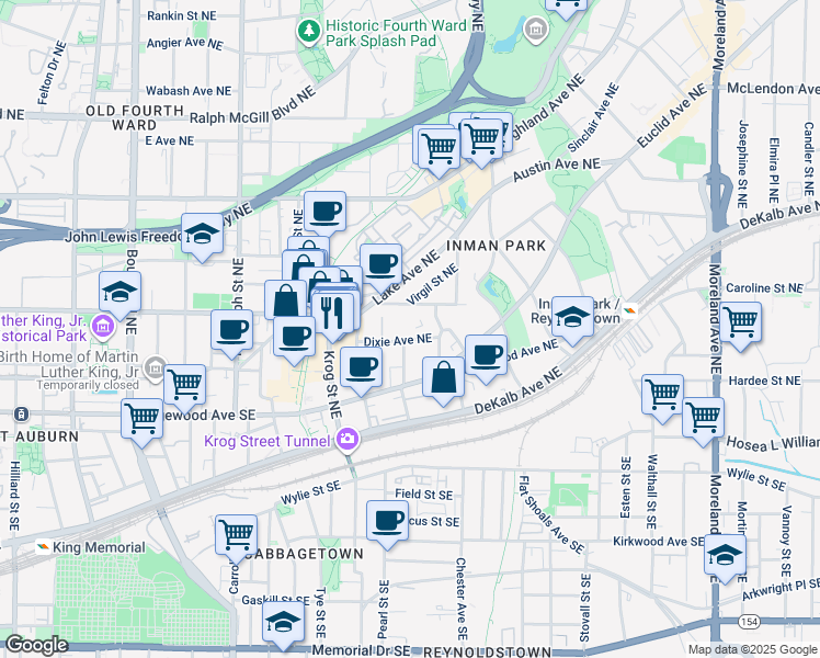 map of restaurants, bars, coffee shops, grocery stores, and more near 807 West Ashland Avenue Northeast in Atlanta