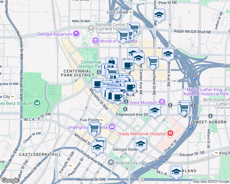 map of restaurants, bars, coffee shops, grocery stores, and more near in Atlanta