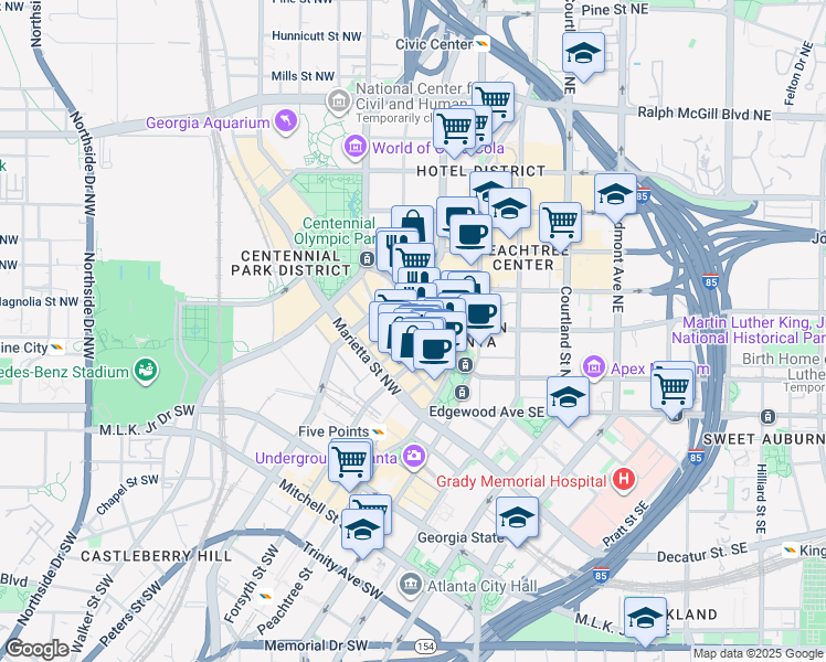 map of restaurants, bars, coffee shops, grocery stores, and more near in Atlanta