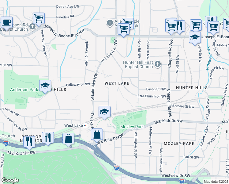 map of restaurants, bars, coffee shops, grocery stores, and more near in Atlanta