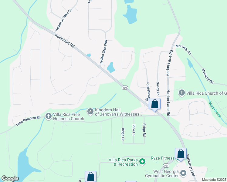 map of restaurants, bars, coffee shops, grocery stores, and more near 1420 Rockmart Road in Villa Rica