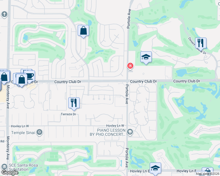 map of restaurants, bars, coffee shops, grocery stores, and more near 2107 Via Calderia in Palm Desert