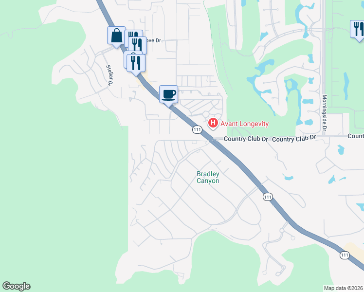 map of restaurants, bars, coffee shops, grocery stores, and more near 40140 Vía Valencia in Rancho Mirage