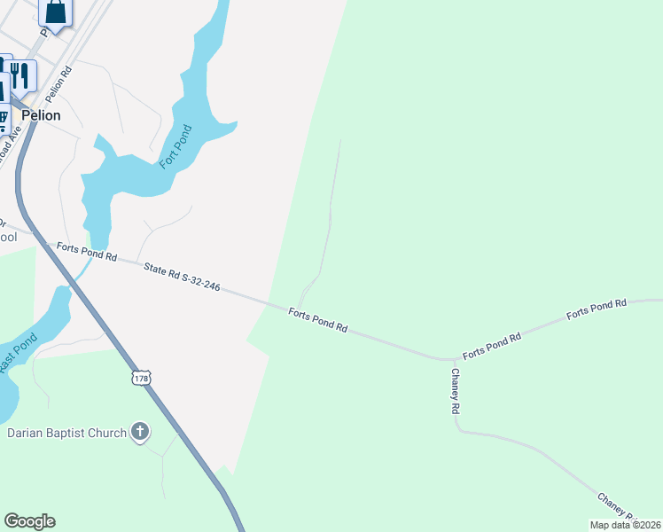 map of restaurants, bars, coffee shops, grocery stores, and more near 231 Forts Pond Road in Pelion