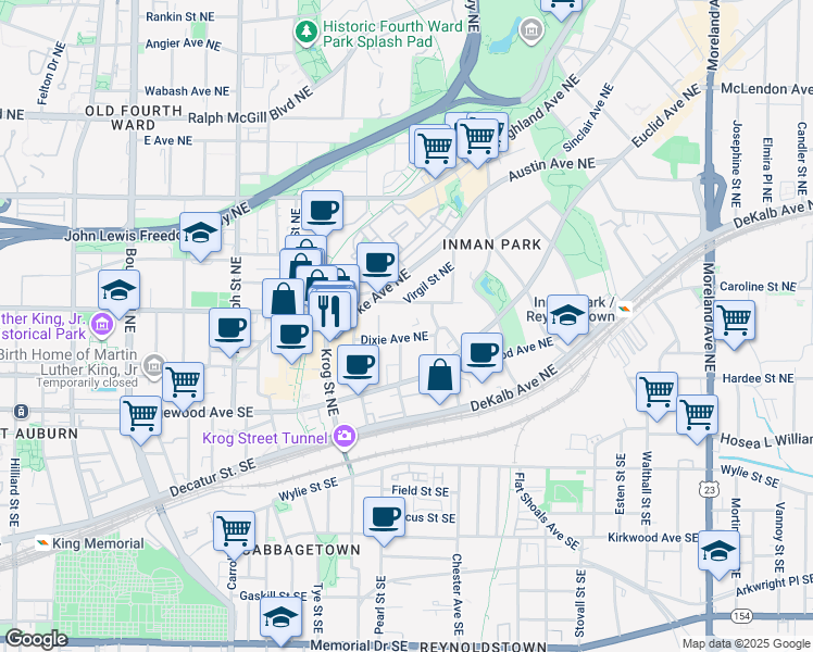 map of restaurants, bars, coffee shops, grocery stores, and more near 807 West Ashland Avenue Northeast in Atlanta