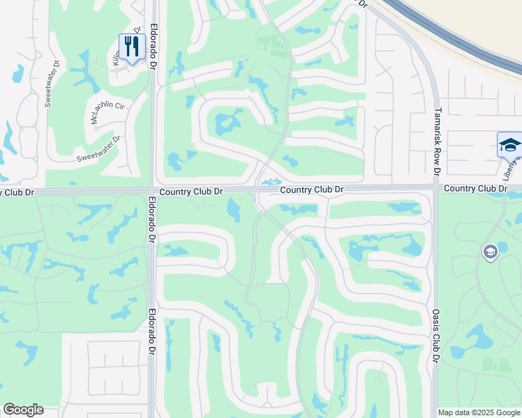 map of restaurants, bars, coffee shops, grocery stores, and more near 76375 Country Club Drive in Palm Desert