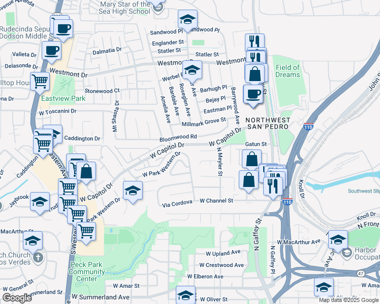 map of restaurants, bars, coffee shops, grocery stores, and more near 946 Gatun Street in Los Angeles