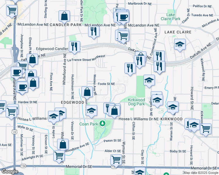 map of restaurants, bars, coffee shops, grocery stores, and more near 127 Marona Street Northeast in Atlanta