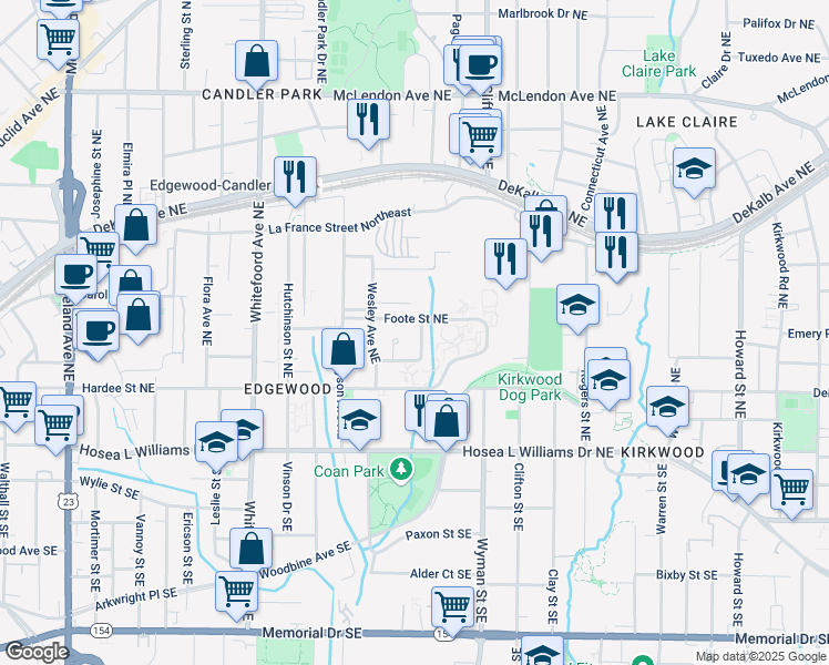 map of restaurants, bars, coffee shops, grocery stores, and more near 126 Marona Street Northeast in Atlanta
