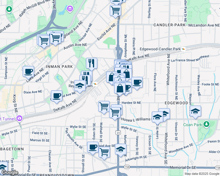 map of restaurants, bars, coffee shops, grocery stores, and more near 141 Holiday Avenue Northeast in Atlanta