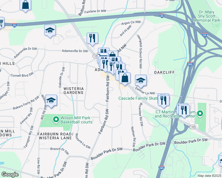 map of restaurants, bars, coffee shops, grocery stores, and more near in Atlanta