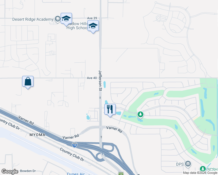 map of restaurants, bars, coffee shops, grocery stores, and more near 40159 Camino Montecito in Indio