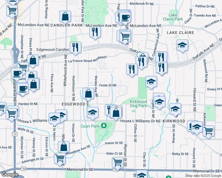 map of restaurants, bars, coffee shops, grocery stores, and more near 127 Marona Street Northeast in Atlanta