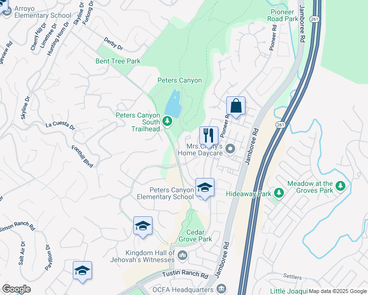 map of restaurants, bars, coffee shops, grocery stores, and more near 10935 Osterman Avenue in Tustin