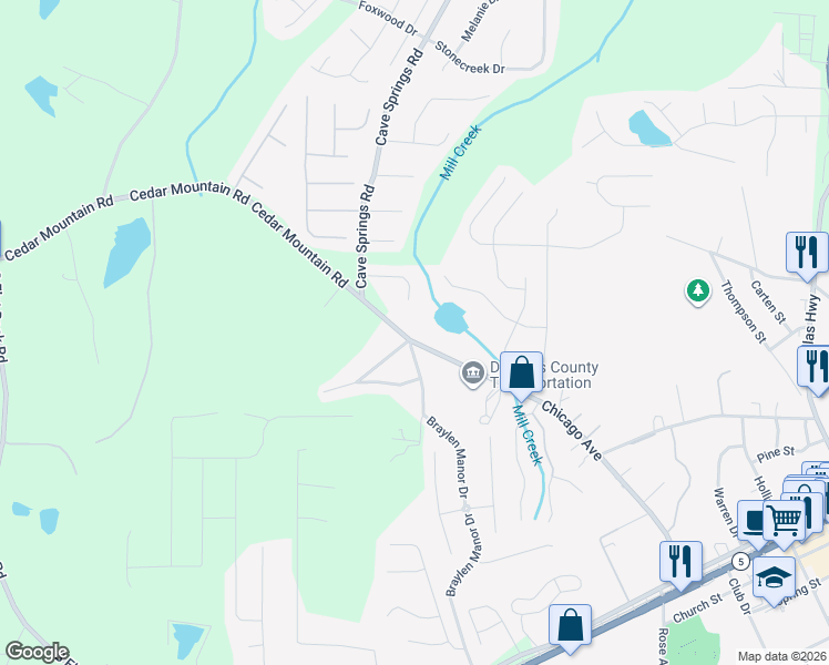 map of restaurants, bars, coffee shops, grocery stores, and more near 8198 Chicago Avenue in Douglasville