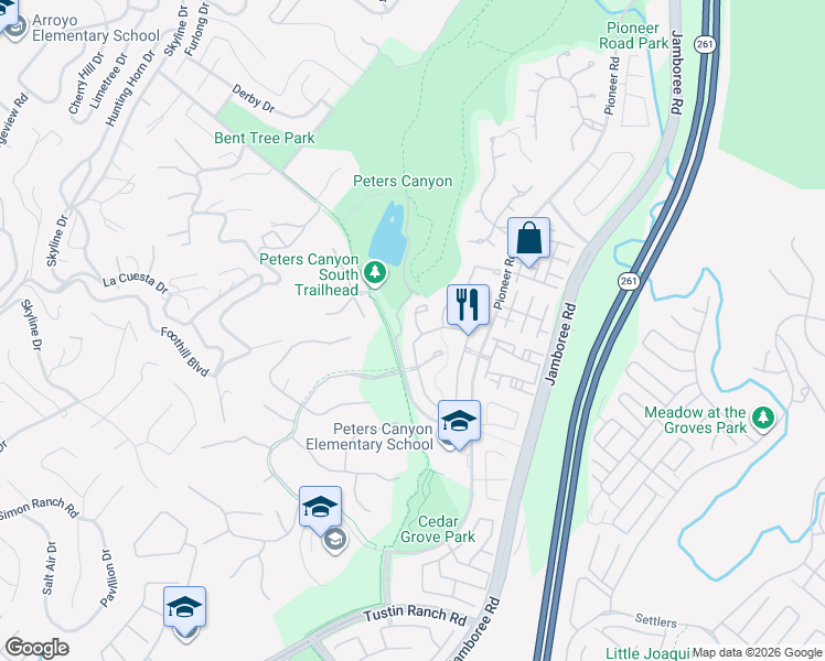 map of restaurants, bars, coffee shops, grocery stores, and more near 10935 Osterman Avenue in Tustin
