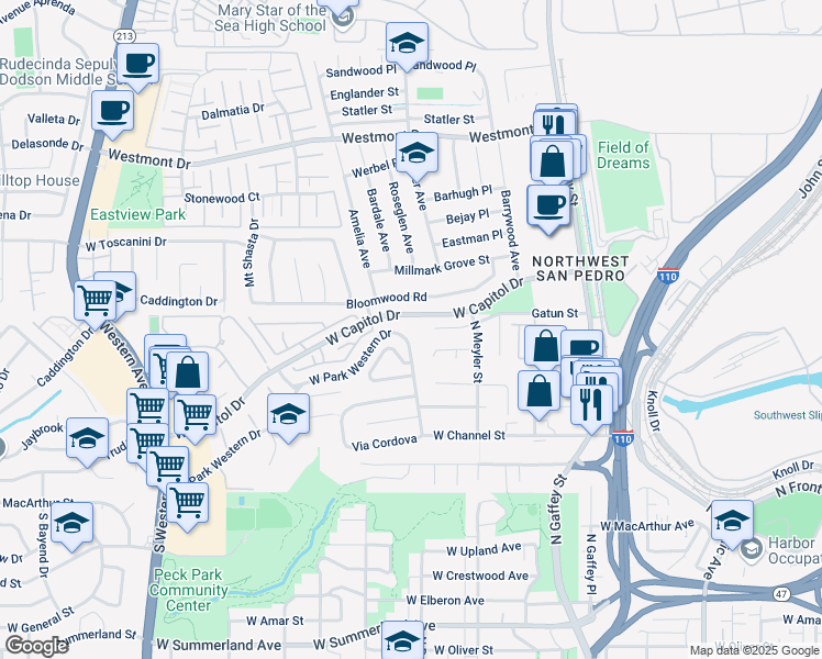 map of restaurants, bars, coffee shops, grocery stores, and more near 946 Gatun Street in Los Angeles