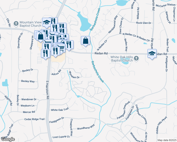 map of restaurants, bars, coffee shops, grocery stores, and more near 1226 Tyne Way in Stone Mountain