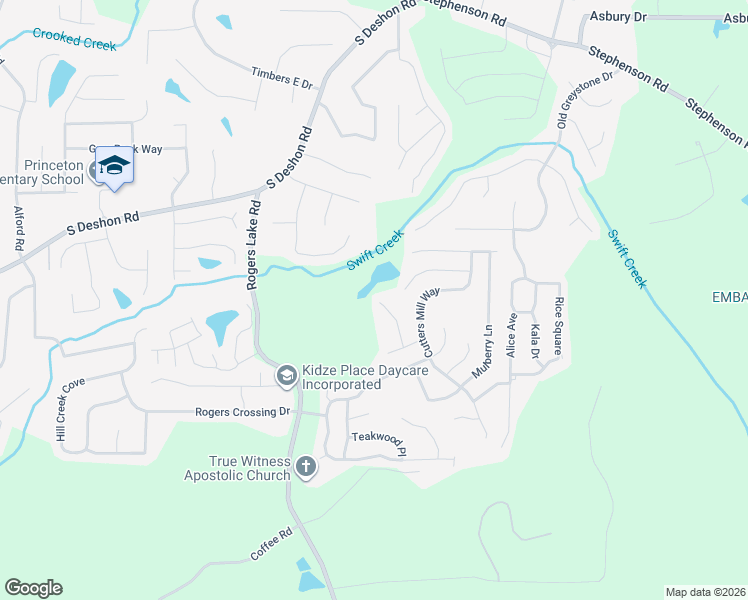 map of restaurants, bars, coffee shops, grocery stores, and more near 1251 Live Oak Terrace in Lithonia